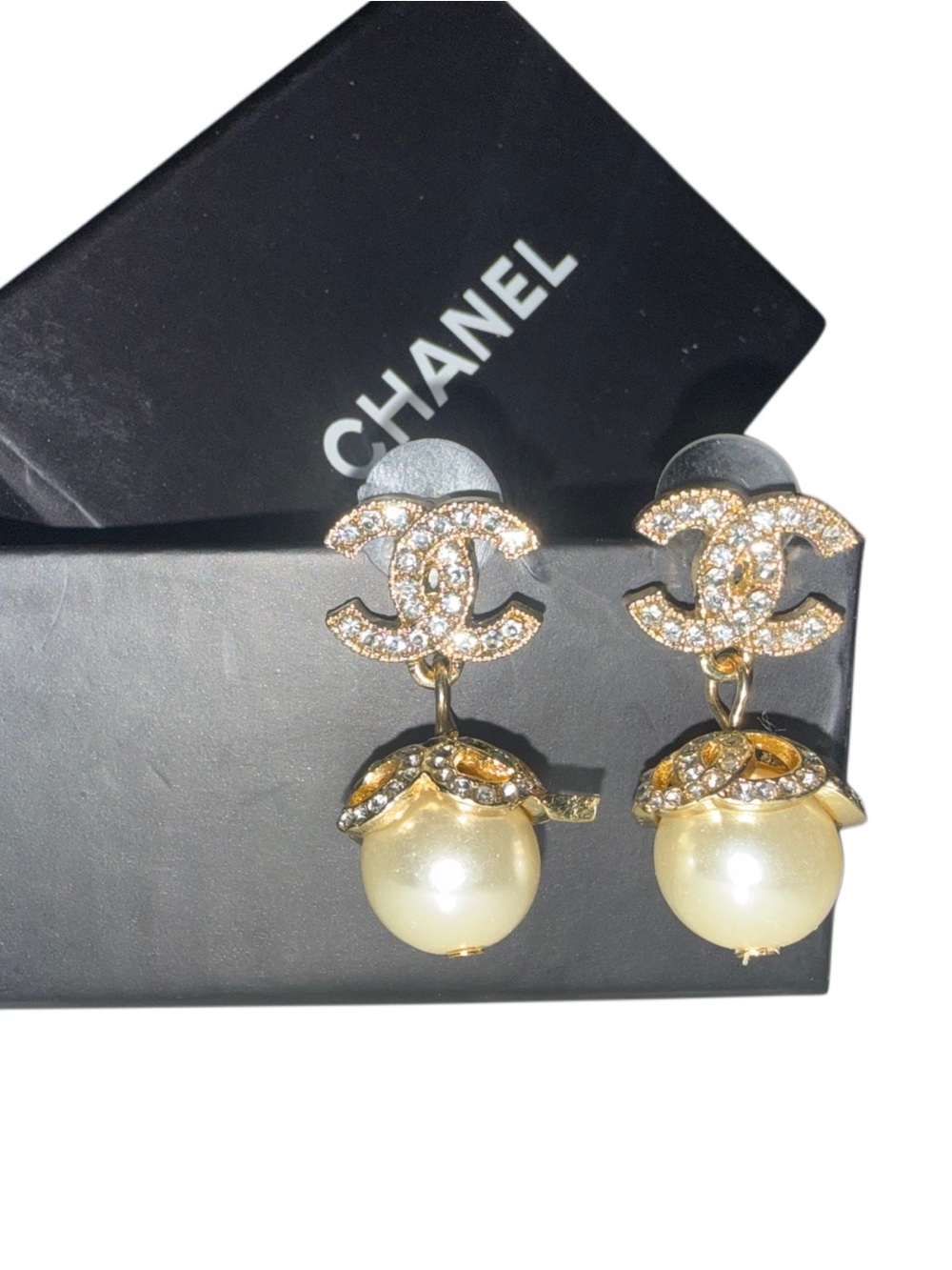 Gold Pearl Drop Earrings Rhinestone Crystal Statement Dangle Earrings